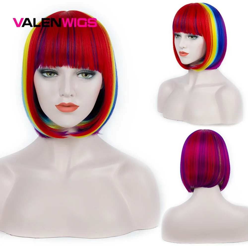 Valenwigs синтетический парик для женщин Красочные радужные прямые волосы средняя
