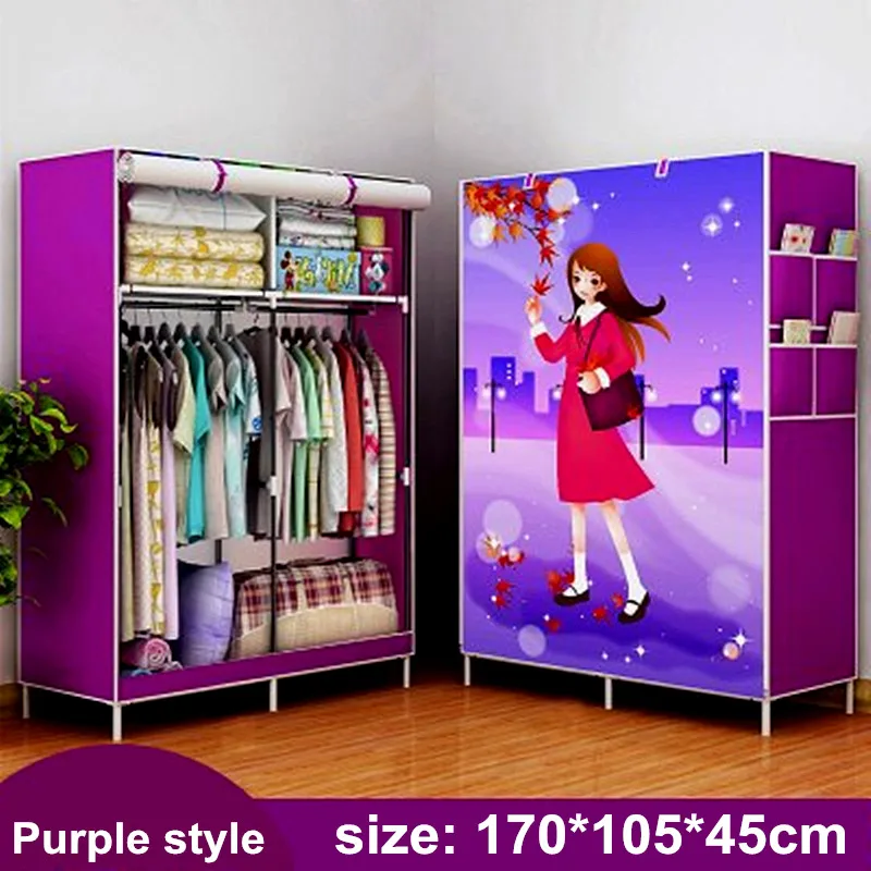 purple style DIY assmble простой складной подкрепление портативный шкаф для одежды шкаф ткань для хранения одежды организовать - Цвет: purple style
