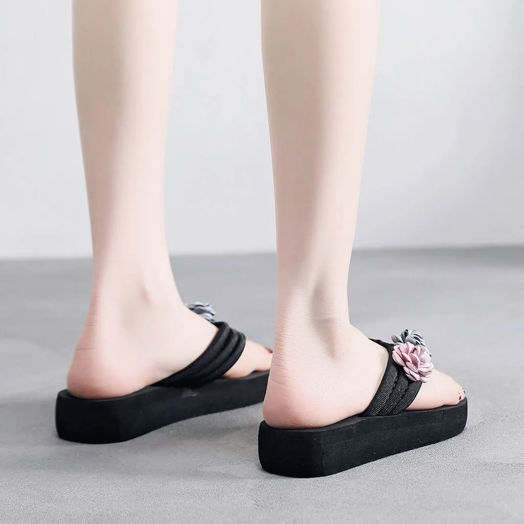 Шлепанцы SAGACE женские с цветочным принтом повседневные пляжные танкетки на