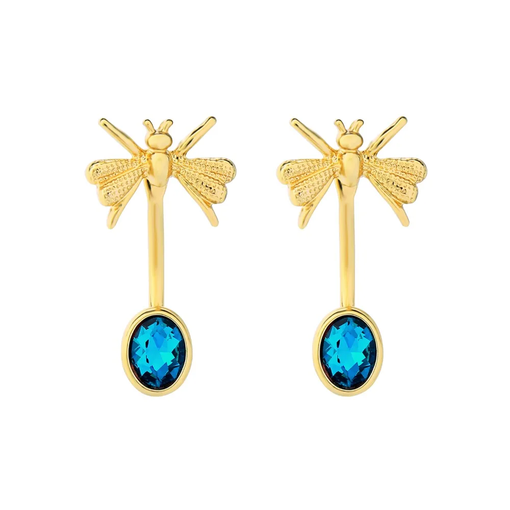 Для женщин синий Кристаллические серьги золото Цвет сплав насекомых Стрекоза