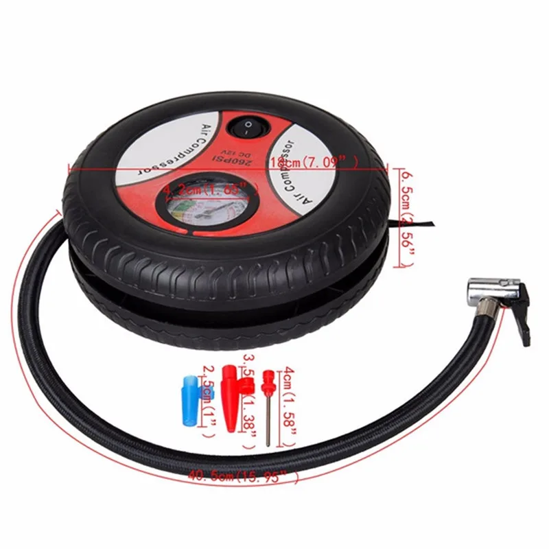 Car Mini Inflatable Pump 260PSI DC12V Metal Plastic Air Compressor Monitor 3 Nozzles | Автомобили и мотоциклы