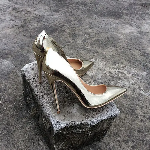 Gold 10cm Heels Veowalk/брендовые весенние женские пикантные туфли на очень высоком каблуке-шпильке; женские свадебные туфли с острым носком золотого цвета - Цвет: Gold 10cm Heels