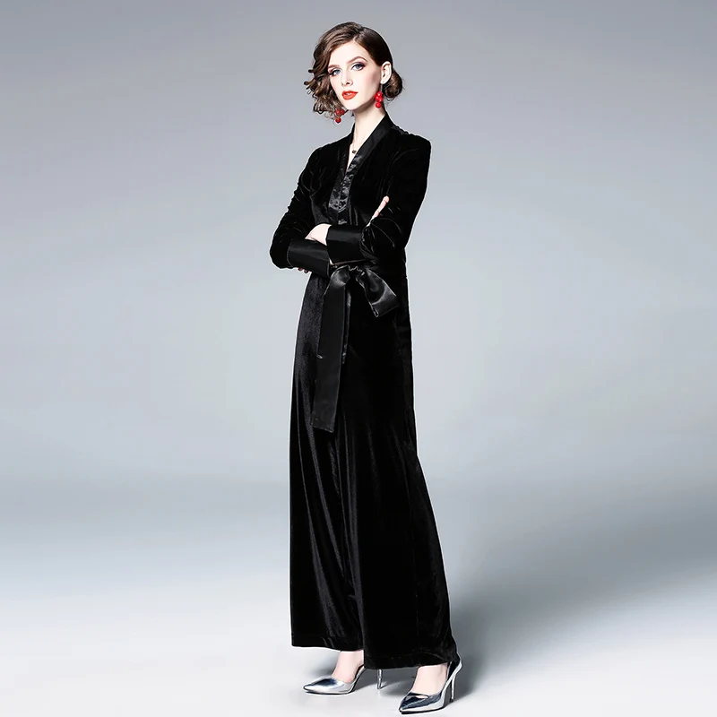 Женский комбинезон с глубоким v образным вырезом HAMALIEL черный бархатный широкими