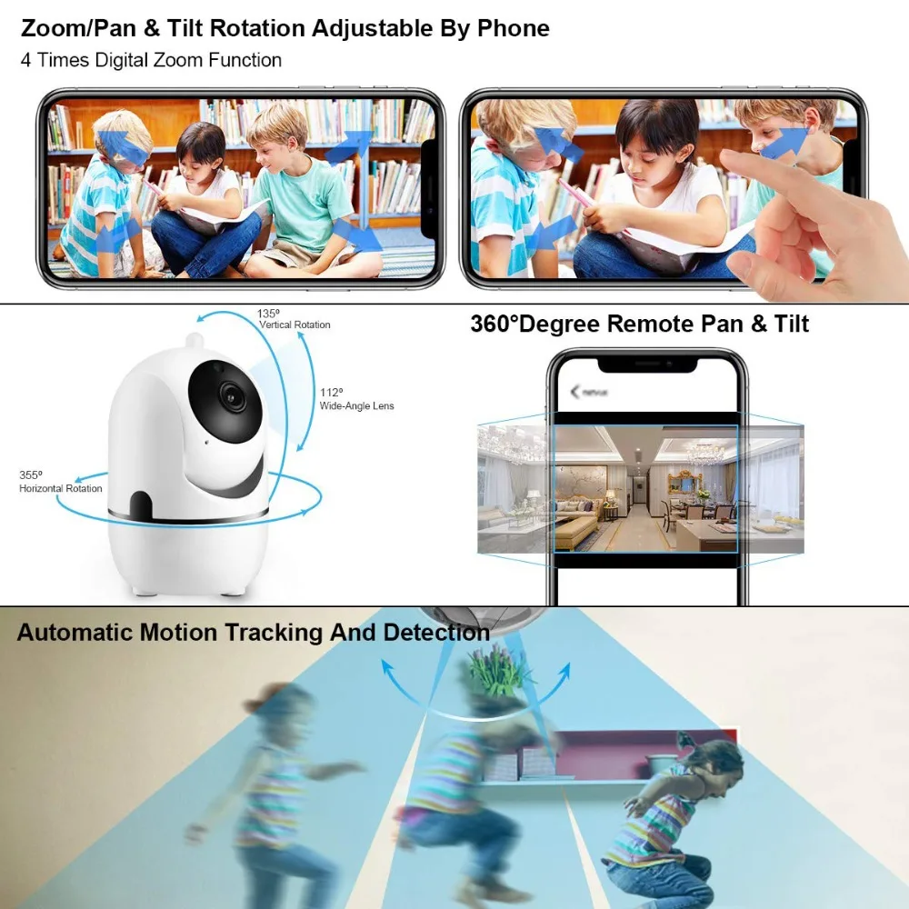 1080 P WI-FI Камера для дома безопасности с подкладкой аудио, Поддержка до 128G карты памяти для хранения, циклической записи