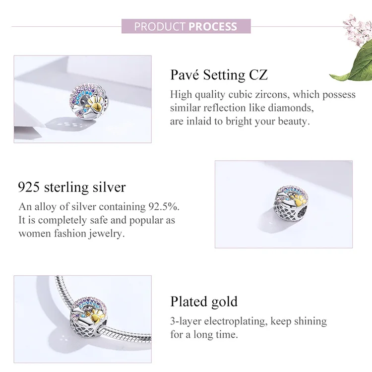 WOSTU, радужные и золотые солнцезащитные бусины, 925 пробы, Silve, шарм, подходит для женщин, браслет, подвеска, сделай сам, изготовление ювелирных изделий CQC1255