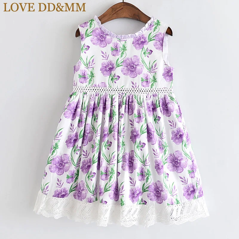 LOVE DD&MM Girls Dresses Summer New Children's Wear Girls Sweet Full Printed Flowers Fungus Collar Lace Side Princess Dress