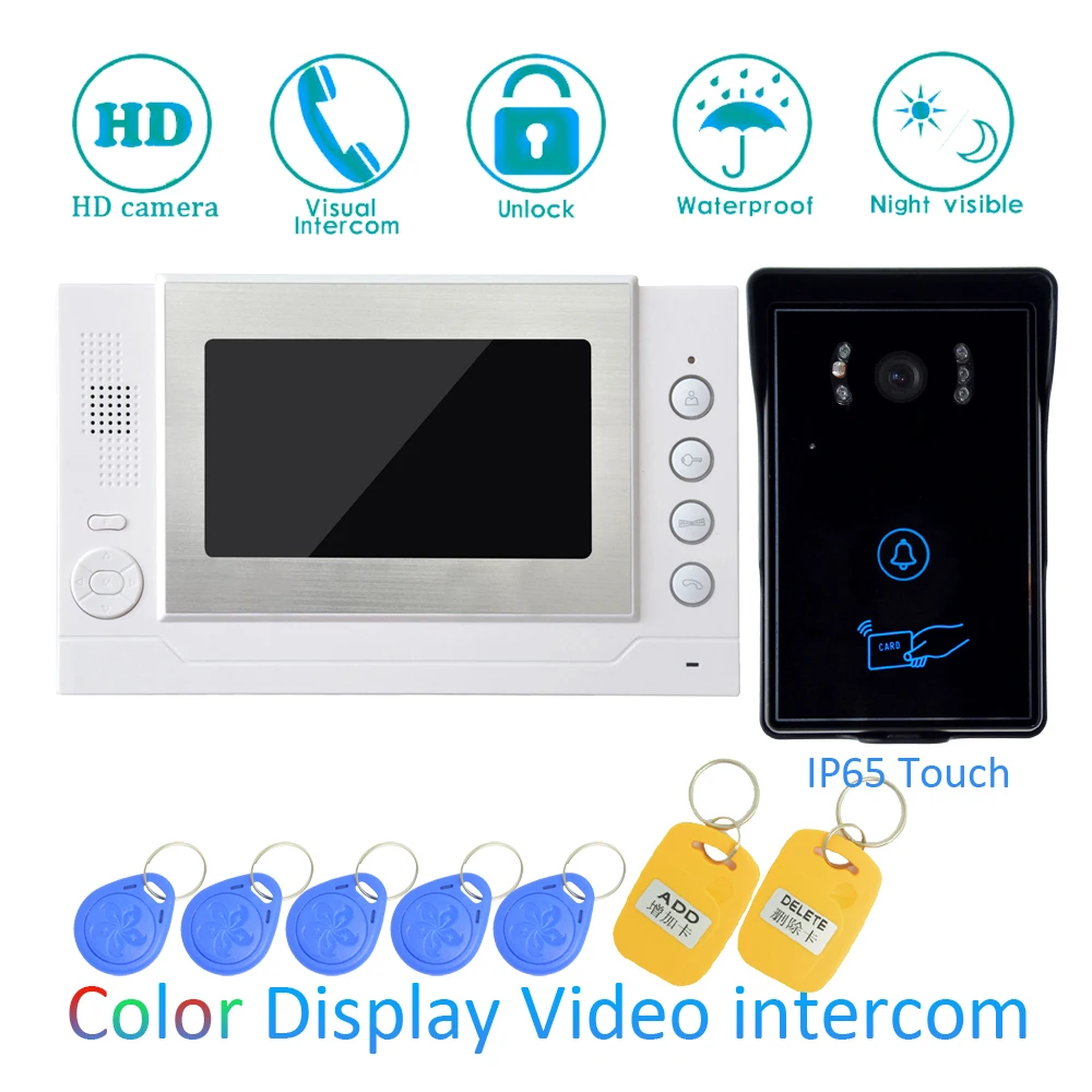 

(1 SET) Video Intercom Home Garden Improvement Door Phone 7'' Monitor With RFID Card Unlock Release Function Door Bell System