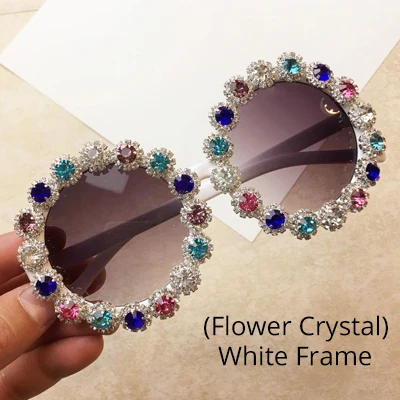 Flower - White Frame Ralferty круглые хрустальные Солнцезащитные очки женские роскошные женские цветочные солнцезащитные очки со стразами UV400 Женские Подарочные очки Oculos G1919 - Цвет линз: Flower - White Frame