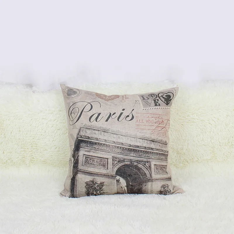 Модная наволочка из хлопка и льна с принтом в виде Парижа квадратная винтажная