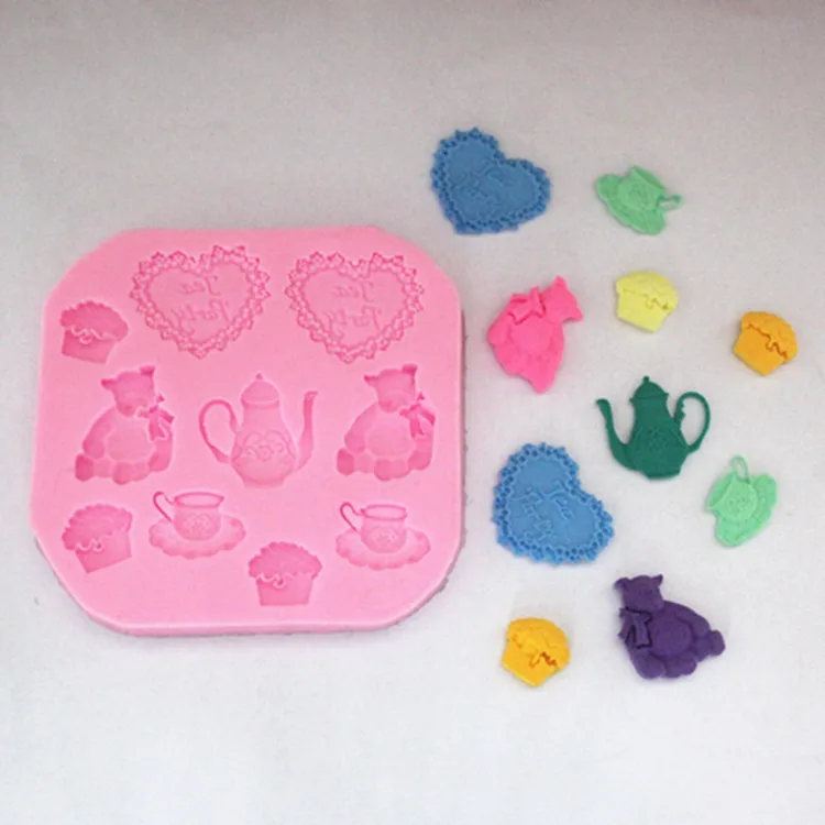Формы для мыла и шоколада с маленьким медведем любовь сердце послеобеденный чай