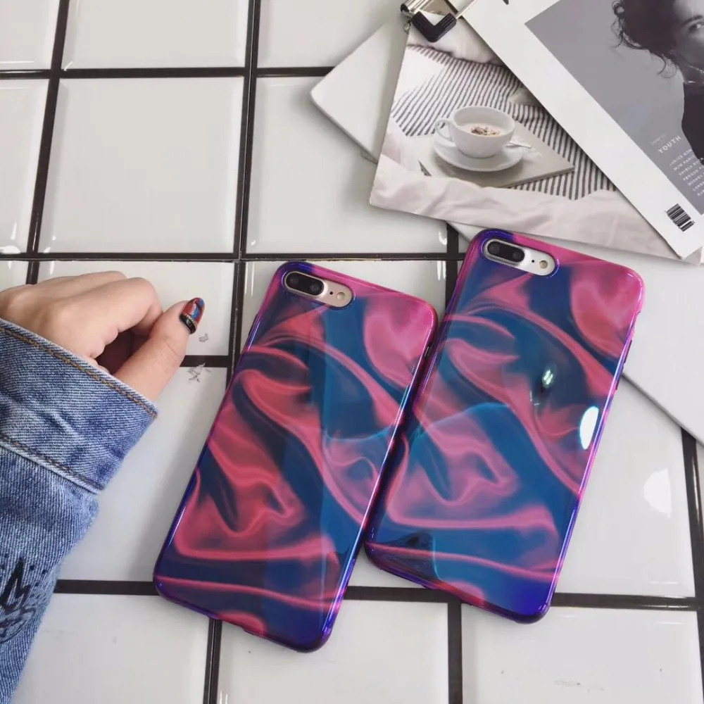 Yusee гальванизирует синий свет мягкий чехол для телефона стильный abstract Cover iPhone X 6 6S