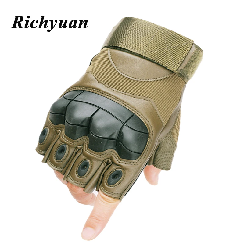 

PU Leather Motorcycle Fingerless Glove Military Tactical Cycling Motorbike Motocross Hard Knuckle Half Finger Protective Gear