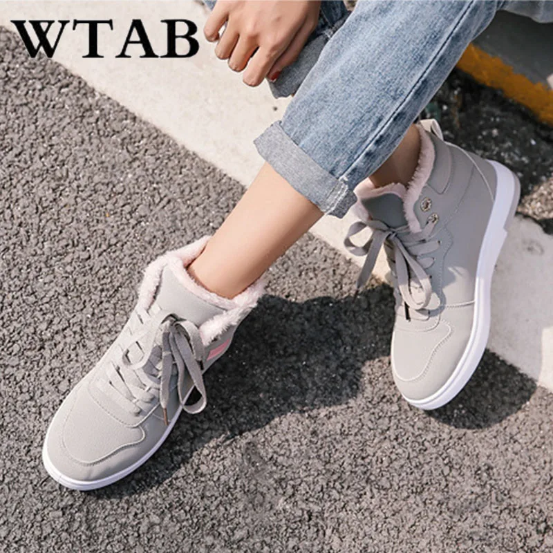 WTAB 2018 women boots warm autumn and winter shoes woman pu lace up plush Snow Boots casual female Slip ladies femme | Обувь