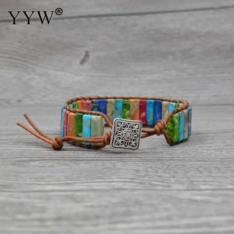 Chakra Bracelet Jewelry Handmade Multi Color Natural Stone Bracelets Creative Gifts Tube Beads Leather Wrap Couples | Украшения и