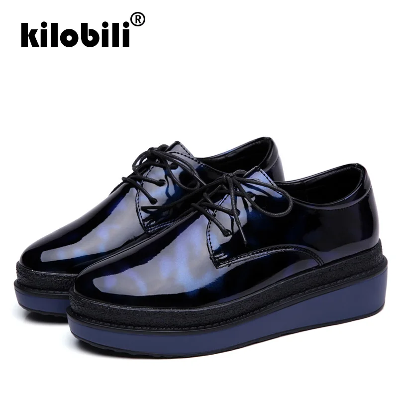 Kilobili/2019 весенние женские туфли на плоской платформе с перфорацией типа броги из