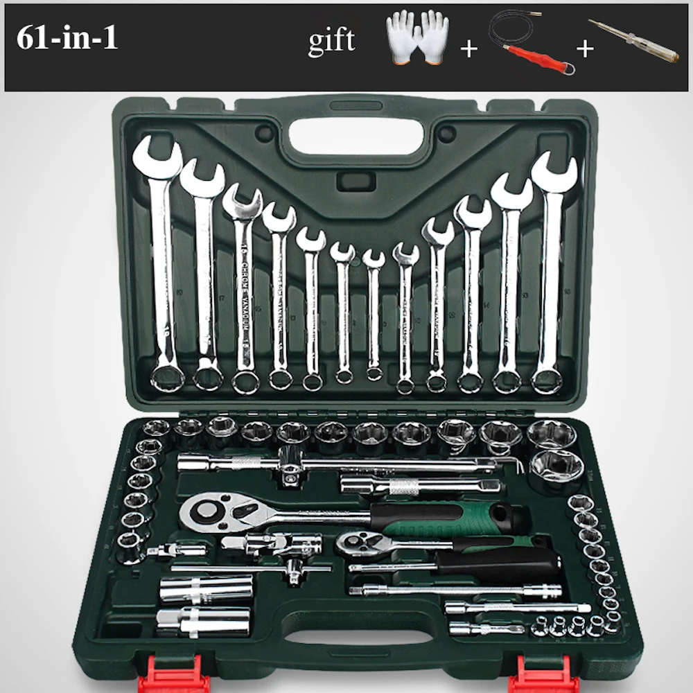 

61-in-1 Combination Repairing Kit Handtool Set for Auto Motorcycles Generator Engine Tyre Socket Rachet Wrench Hand Tool