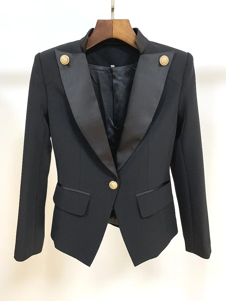 

2019 New Autumn Style Black and White Ladies Long Sleeve Slim Button Jackets Celebrity Fashion Coats High Quality
