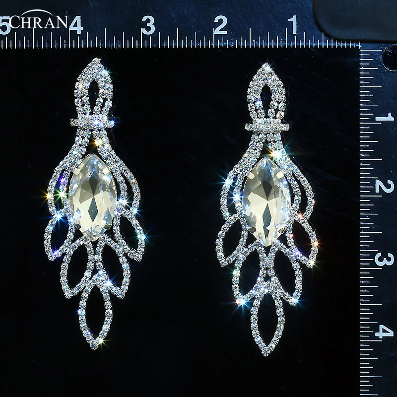 CHRAN Leaf Design Silver Plated Rhinestone Prom Jewelry Fashion Crystal Chandelier Dangle Earrings Exquisite Christmas Gifts | Украшения и