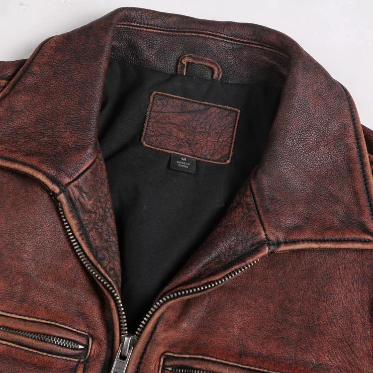 Мужская Ретро промытая утолщенная коричневая куртка из натуральной кожи зимняя