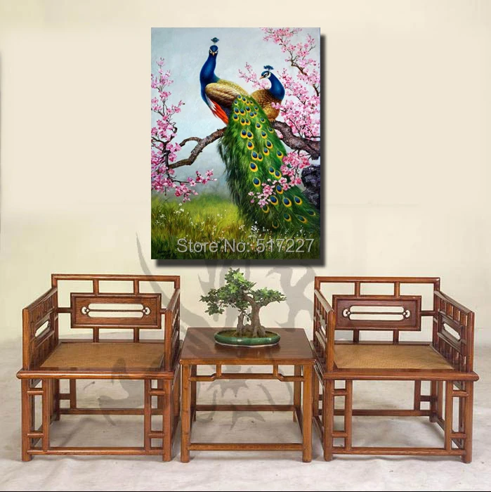 Бесплатная доставка картина маслом ручной работы красивый павлин декоративная