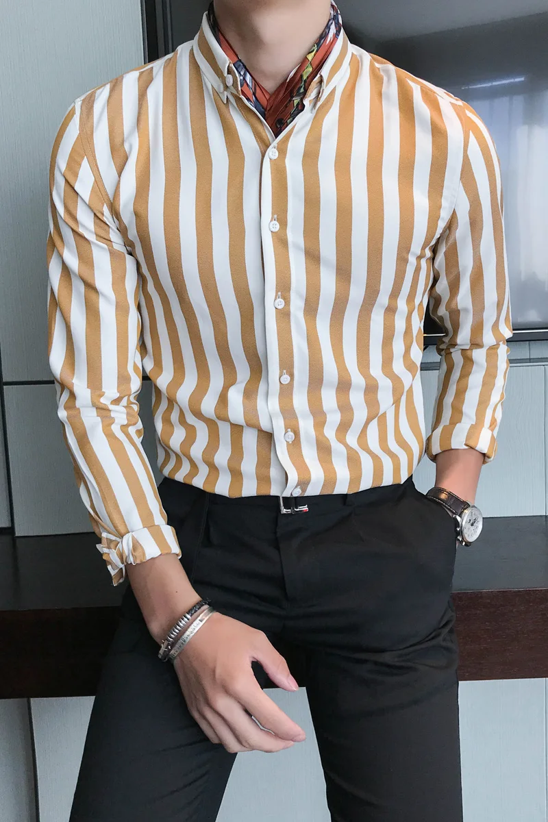 Heren Overhemden Kemeja Pria 2018 элегантные мужские дизайнерские футболки Полосатый Slim Fit