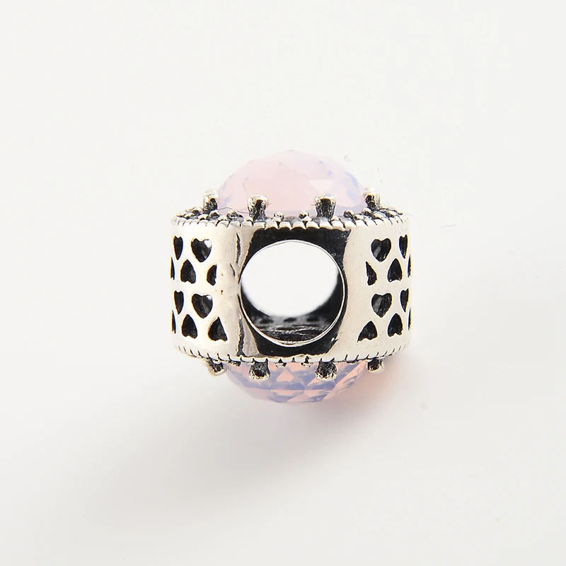 Opalescent Pink Radiant Heart Charms Beads Original 925 Sterling Silver Crystal Fit Pandora Bracelets For Women | Украшения и