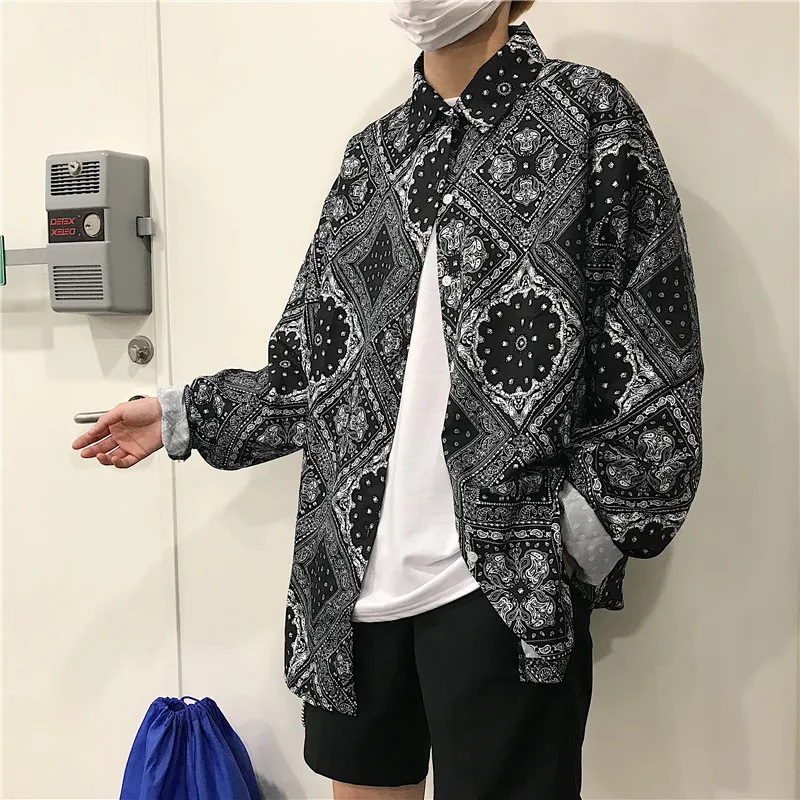 2019 Осень Новый японский Harajuku минималистичный винтажный принт Свободная рубашка