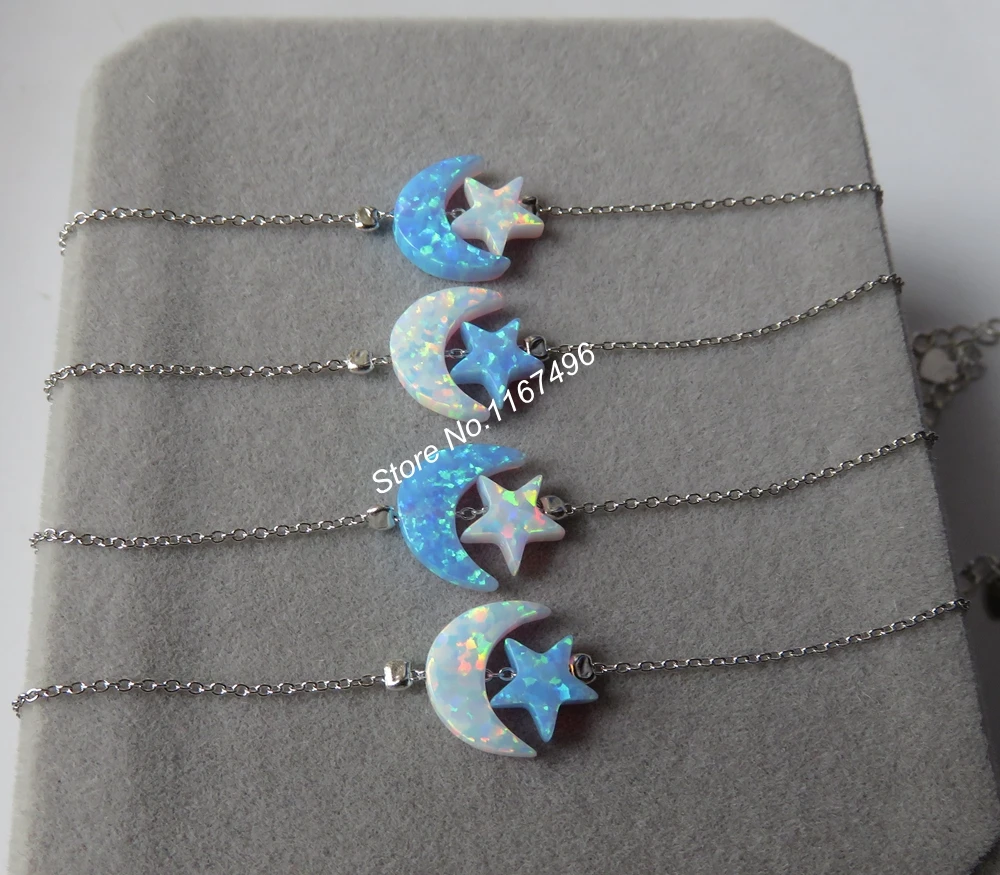 50 шт./лот смешанные цвета с Луной и звездой из опала браслет стерлингового