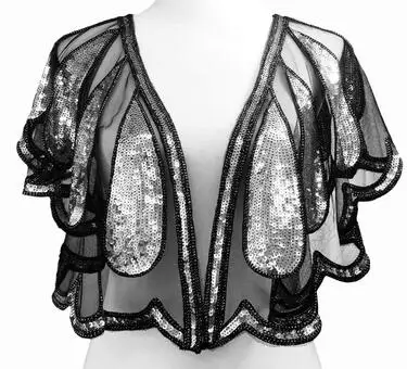 Silver Женские шарфы 1920s Хлопушка вышивка Шаль с бахромой накидка Гэтсби Вечерние бисером накидка с пайетками винтажная Сетка шарф Обертывания для платья - Цвет: Silver