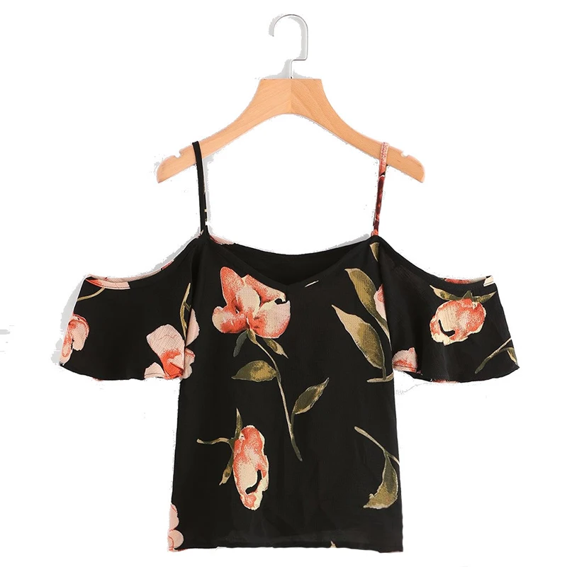 Summer feminina Women Blouses Sexy Cold Shoulder Floral Print Short Blouse Crop Tops New |
