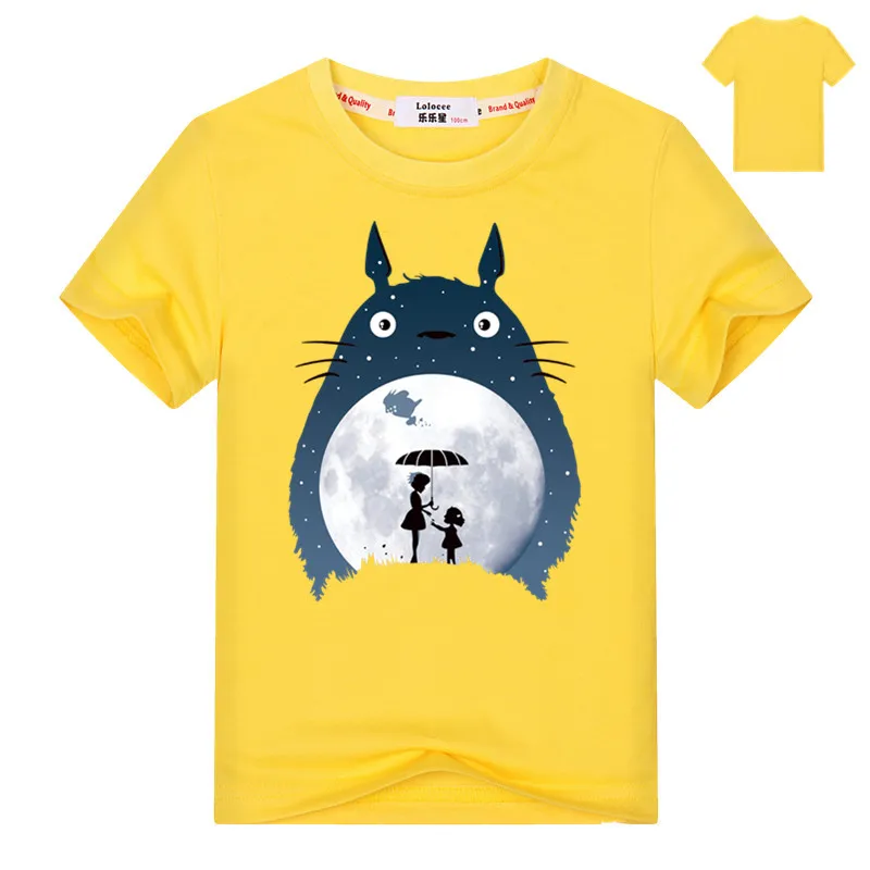 Горячая Распродажа аниме Kawaii Тоторо Футболка с принтом героев мультфильма для детей летняя хлопковая футболка высокого качества в стиле Harajuku топы для девочек Милая футболка 3-14Year - Цвет: yellow