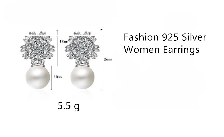 TJP New Fashion 925 Silver Women Stud Earring Party Jewelry Trendy Clear Crystal Zircon Stones Earrings For Girl Bride Bijou | Украшения и