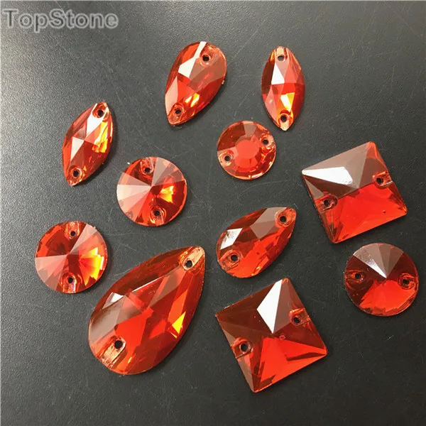 TopStone Lt Siam красный цвет смешанных размеров формы смолы пришить горный хрусталь Flatback акриловые камни страз стразы и камни для платье