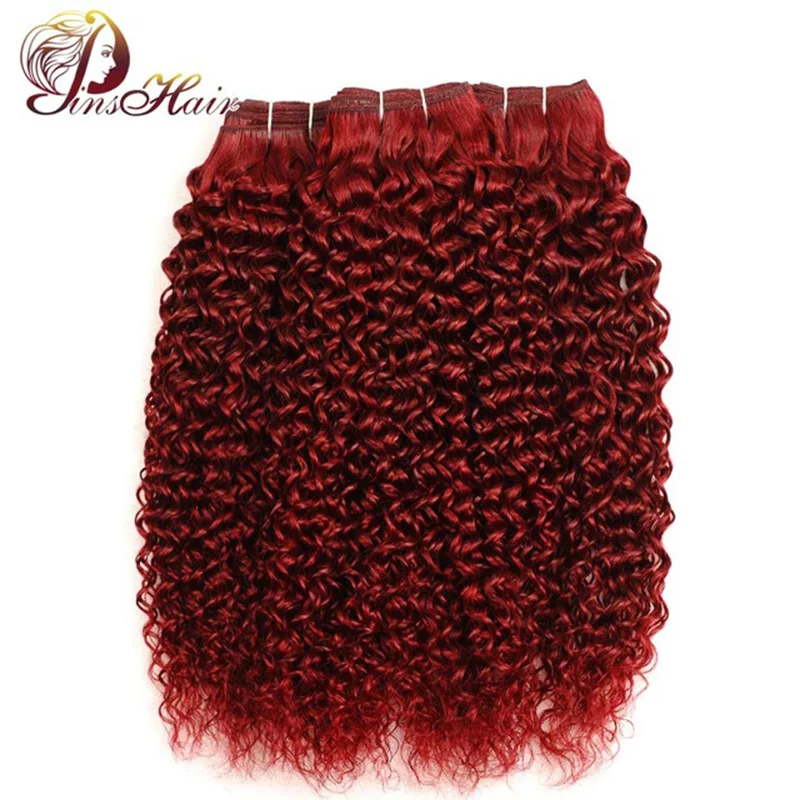 # 99J Pinshair цветные бразильские кудрявые вьющиеся человеческие волосы плетение бордовых пучков с закрытием 4 красных пучков волос с закрытием не Реми - Цвет: # 99J