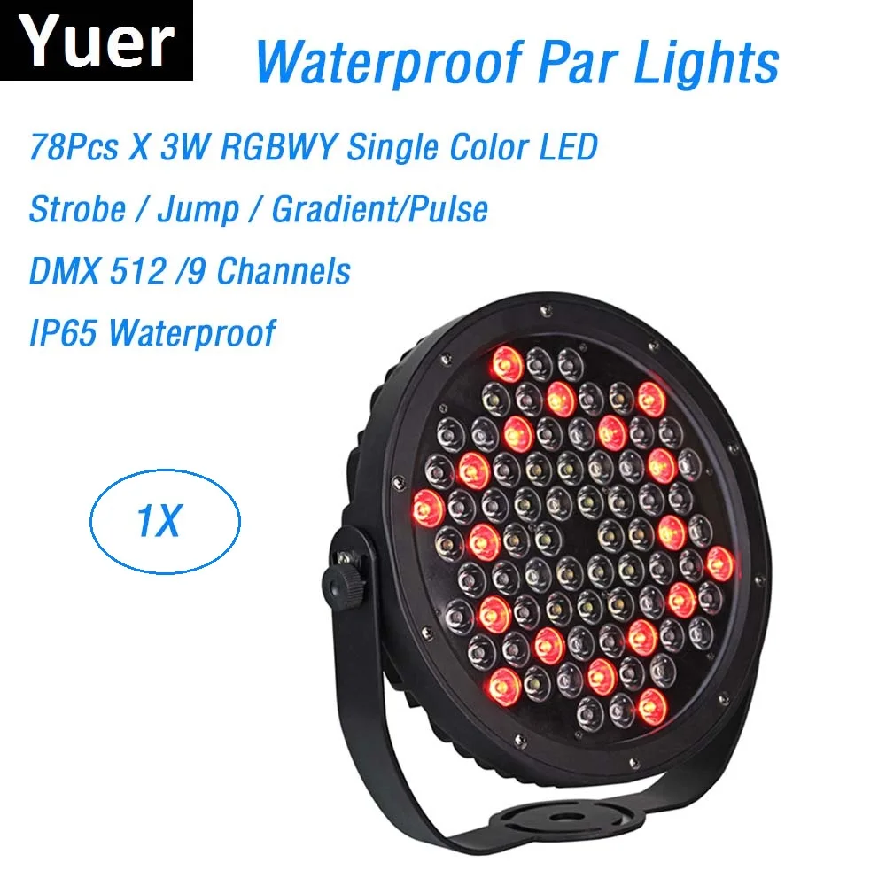 78X3W IP65 Водонепроницаемый LED Par огни RGBWY 5 видов цветов Банки DMX512 контроль