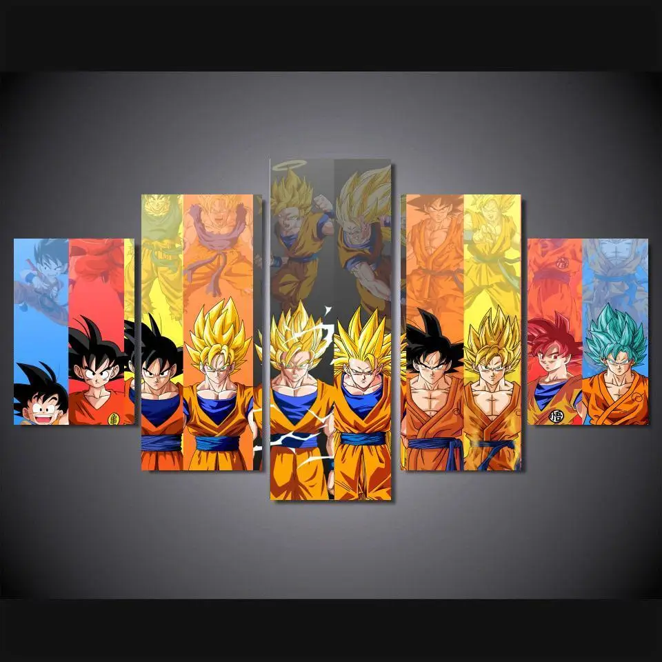 5 панелей стены искусства различные варианты Драконий жемчуг Z Goku Saiyan Картины