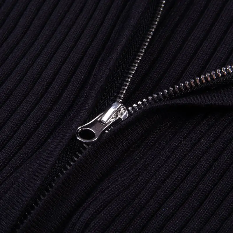 Casual Sexy Club Black Gothic Punk Harajuku Sweaters Women Slim Cardigan Zipper Plain 2019 Autumn Female Goth Fashion Tops |