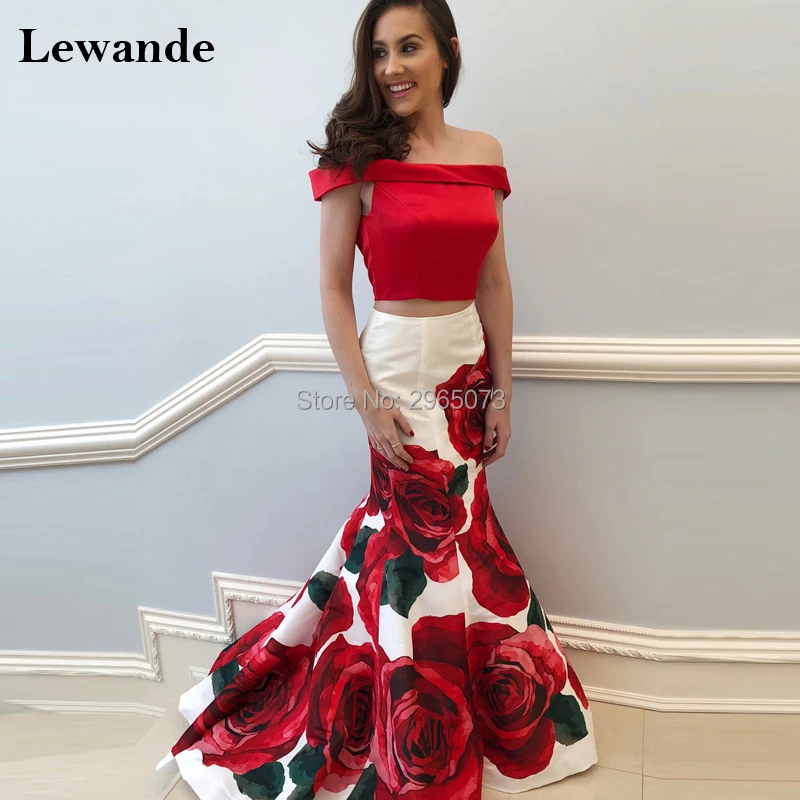 Lewande Bridesmad Цветочный принт Русалка платье для выпускного вечера развертки поезд