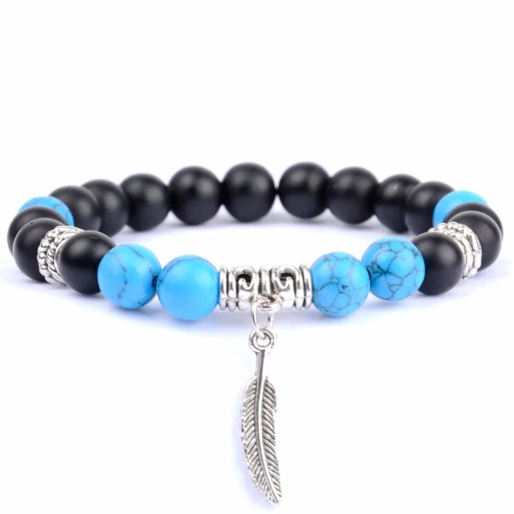 Натуральный камень серебрянные покрытые перьями браслеты для женщин Бохо