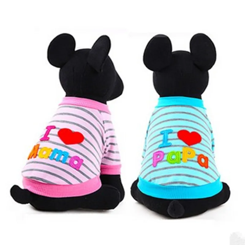 2017 новые поступления I Love Papa and Mama Pet Одежда с принтом в виде собак летние полосатые