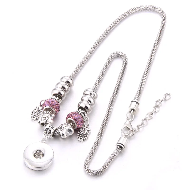 New Snap Button Jewelry Owl Pendant Necklace Charms Snake Chain Lobster buckle Handmade Beaded fit 18mm button | Украшения и