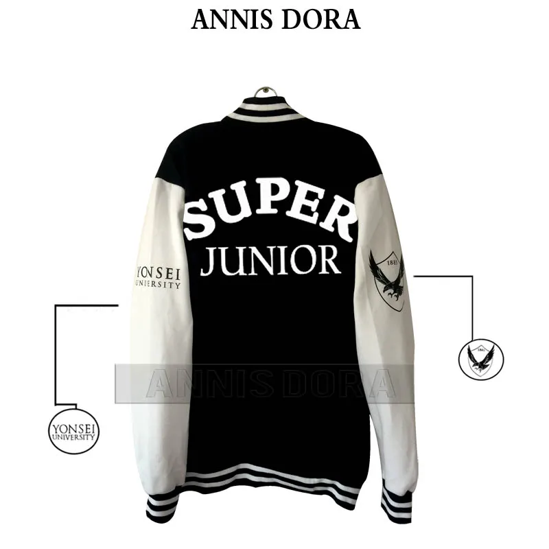 Бейсбольная куртка SUPER JUNIOR SJ ELF Heechul Donghae Eunhyuk Sungmin Leeteuk в том же стиле с логотипом