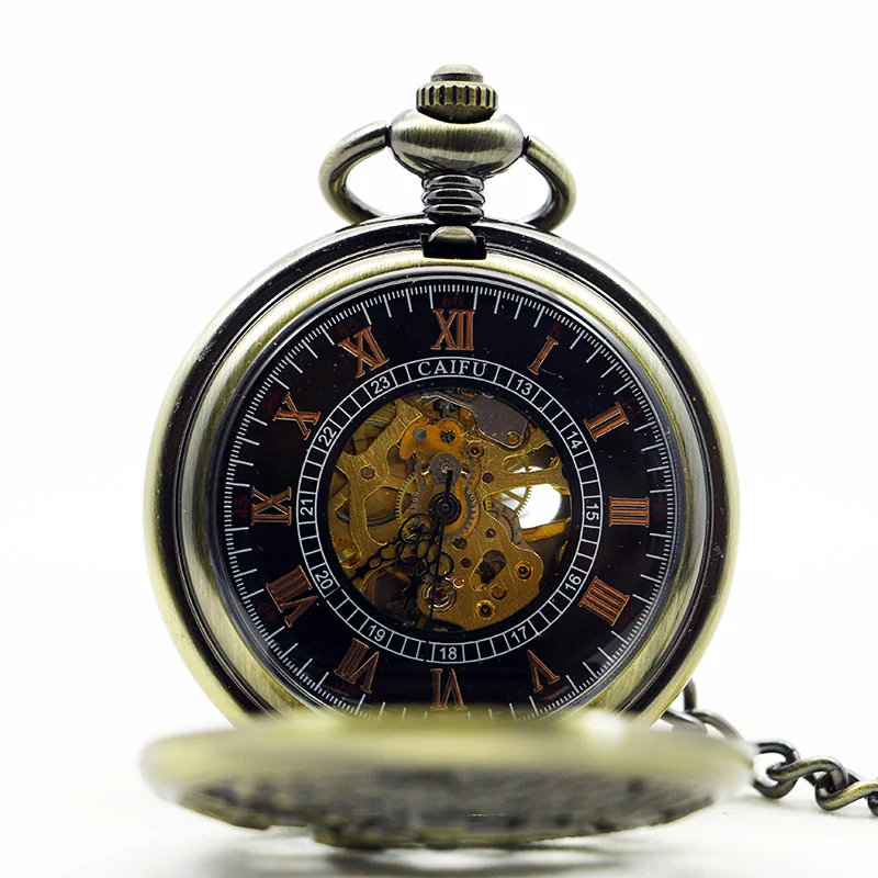 Antique Pine Tree Red Crowned Crane Embossed Mechanical Pocket Watch Vintage Gentleman Style Accessories Pendant Necklace Clock