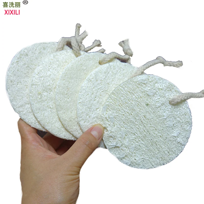 

50pcs 9*9cm Natural Loofah Sponge Bath Shower Body Exfoliator Pads With Hanging Cotton Rope