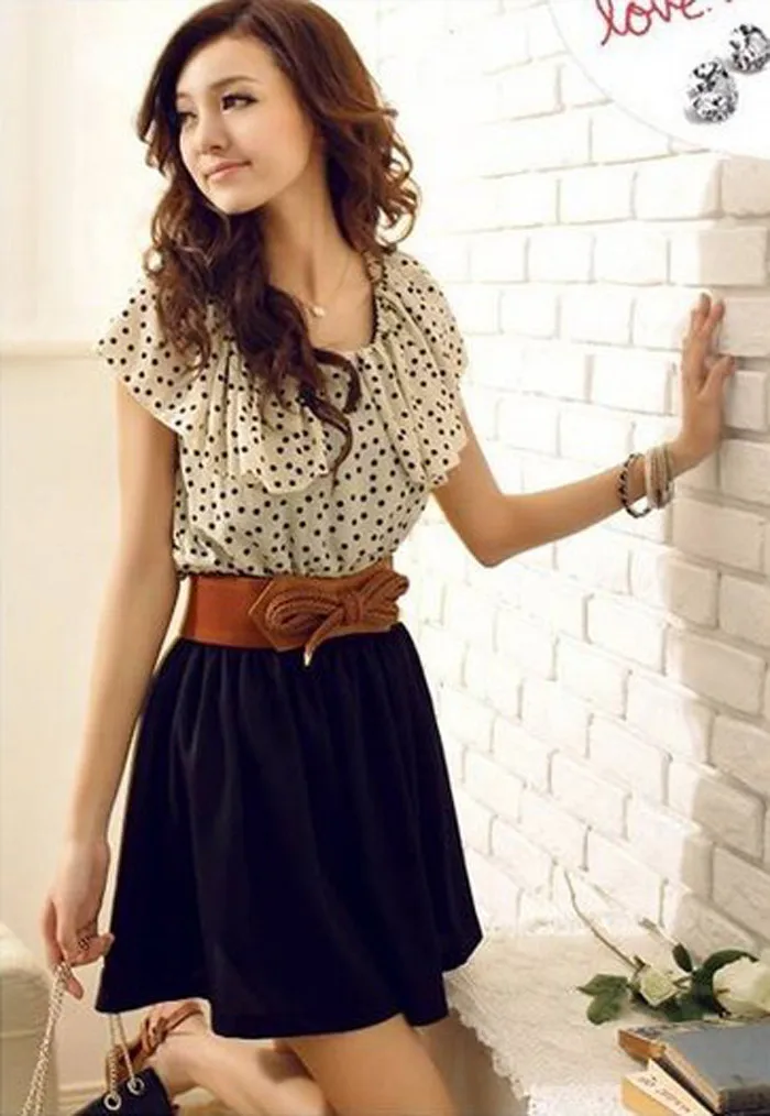 Высококачественное элегантное женское платье шифоновое в горошек с коротким