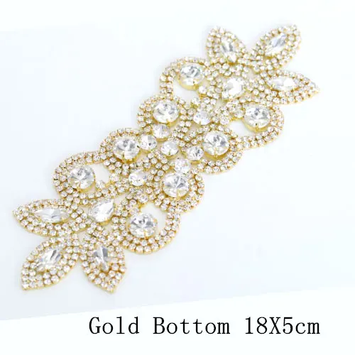 Gold-Crystal 1 шт., 18X5 см, стразы с кристаллами AB, аппликация, золото/серебро, плоская задняя сторона, прозрачный, для шитья, для свадьбы, красивый дизайн, B0985 - Цвет: Gold-Crystal