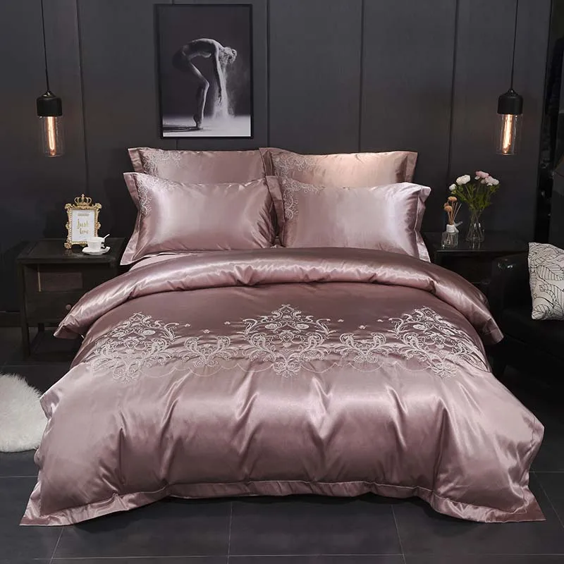 8 Жаккардовый Шелковый хлопок роскошный комплект постельного белья King size queen постельный комплект кружевной Пододеяльник Простыня наволочка белое постельное белье подарок - Цвет: 8