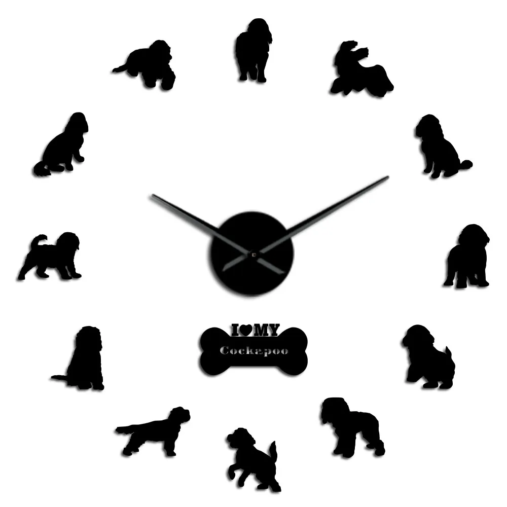 Black Cockapoo DIY большие настенные часы кокер собака спаниеля порода Бескаркасный конструктор «сделай сам» гигантские настенные часы Бесшумный ход часы Пудель влюбленных подарок - Цвет: Black