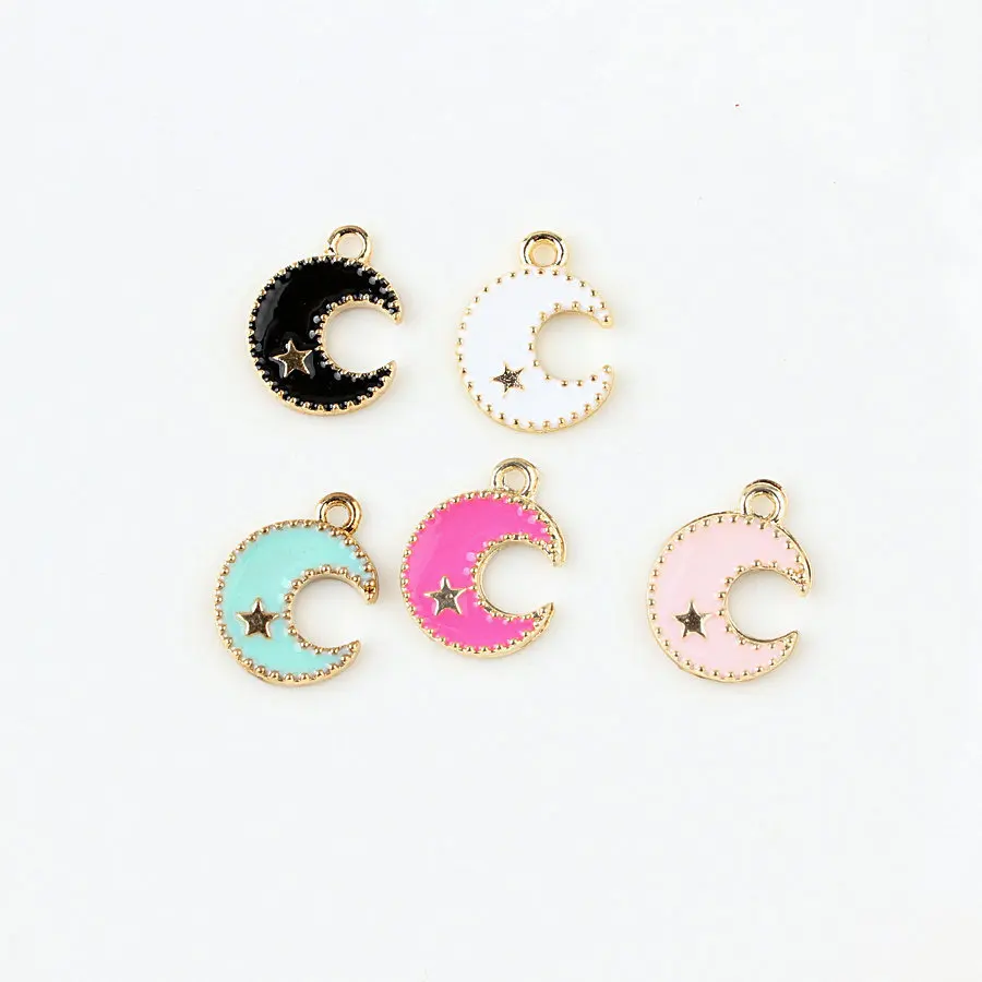 

20 PCS/ lot Gold Color Tone Enamel Moon Charms Pendants for Jewelry Making DIY Handmade Craft ster Charms Accessories