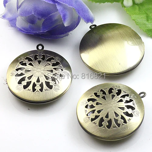 

32mm Antique Bronze tone Brushed Metal Round Filigree Essential Oil Aromatherapy Diffuser Perfume photo Locket Pendant Charms